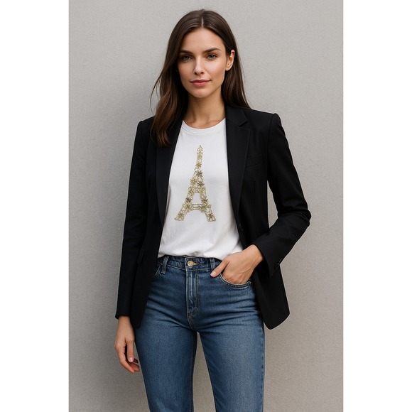 Karl Lagerfeld Paris White Eiffel Tower Graphic T-Shirt Women's Large - Picture 1 of 10
